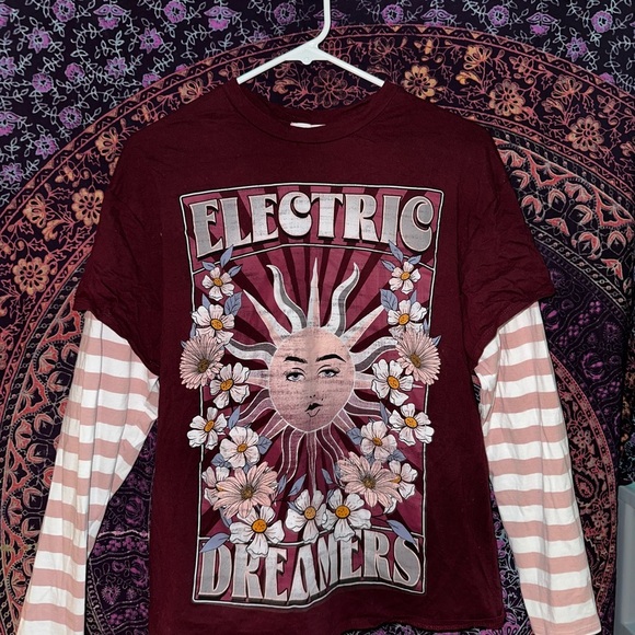 Stitch & Pine Tops - Stitch & Pine Maroon Top with Striped Sleeves